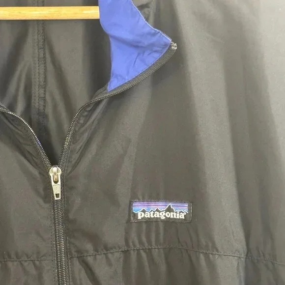 Patagonia windbreaker jacket 1/4 zip mens LG Black adjustable at hem Pocket - Picture 2 of 5
